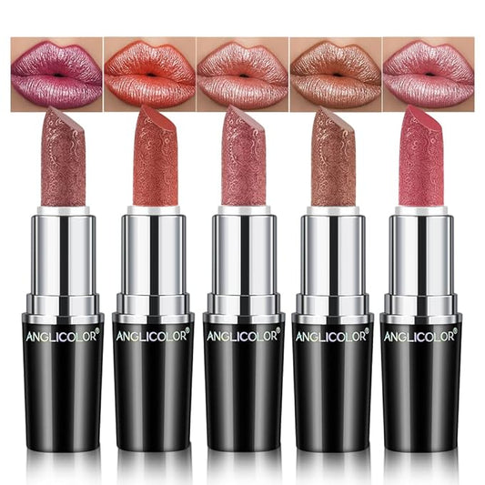 Anglicolor Metallic Glitter Pink Plum Brown Lipstick High Impact Lipcolor,Moisturizing Creamy Formula,Lipstick For Women,Smooth and Non-Sticky,Full-Coverage Lip Color (#C, 20g)