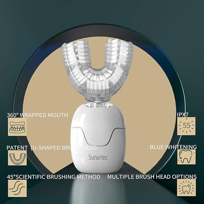 360° U-Shaped Toothbrush for Adults, Suitable for People with Limited Mobility Original Newupgrade Automatic Electric Toothbrushes, Multiple Brush Heads Options,IPX7 Waterproof