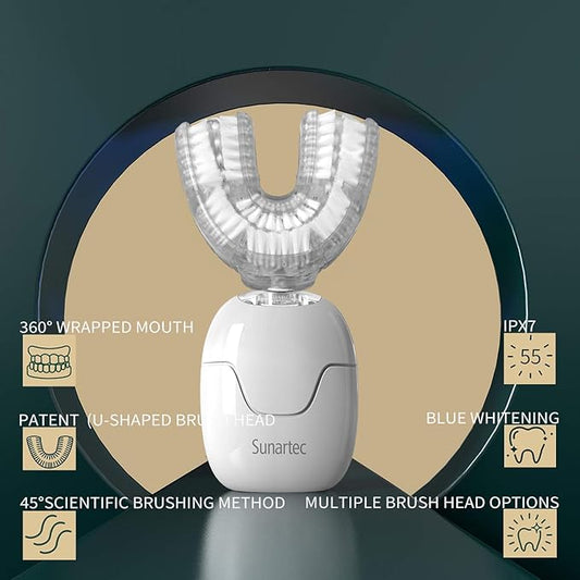 360° U-Shaped Toothbrush for Adults, Suitable for People with Limited Mobility Original Newupgrade Automatic Electric Toothbrushes, Multiple Brush Heads Options,IPX7 Waterproof