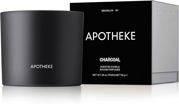 Apotheke 3-Wick Scented Candles for Home, Charcoal - 26 oz Soy Wax Jar Candle Gift for Women - Long-Lasting Fragrance with Perfume-Grade Essential Oils - Cedarwood, Sandalwood, Oud & Amber