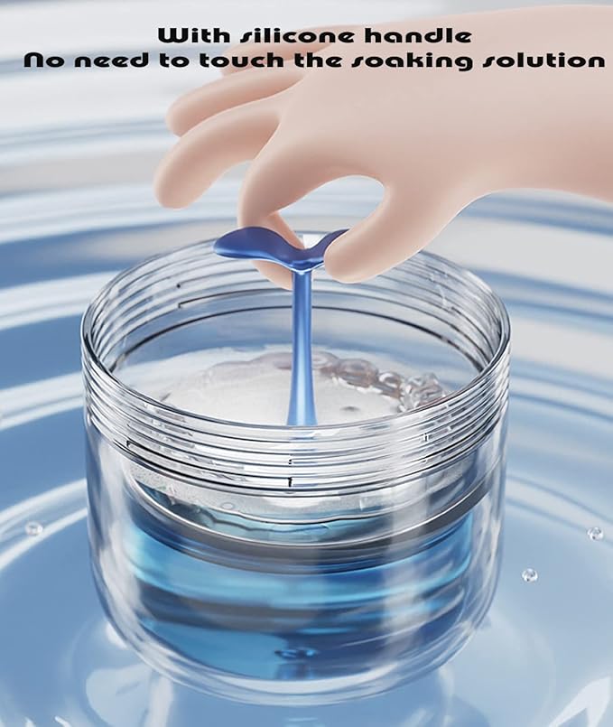 MURRI&MURRDI Denture Bath Case Holder with Mirror & Strainer Basket, Retainer Mouth Guard Soak Container Box, Braces Cleaner Cup, Travel Cleaning Storage for Invisalign Aligners Dental, Dark Blue