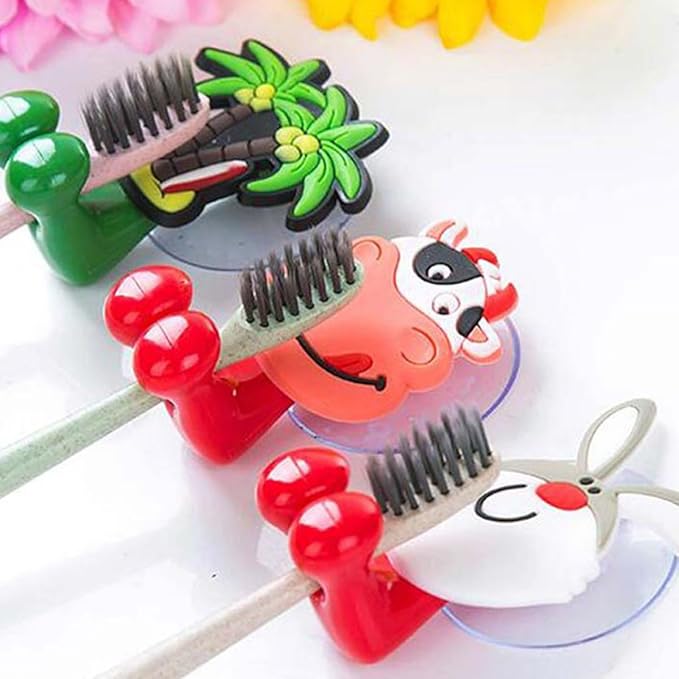 10pcs Cartoon Animal Suction Cup Toothbrush Rack Wall Mounted Organizer for Bathroom Creative Multifunctional Holder with Frog Pig Shark Designs Easy Install Random Color
