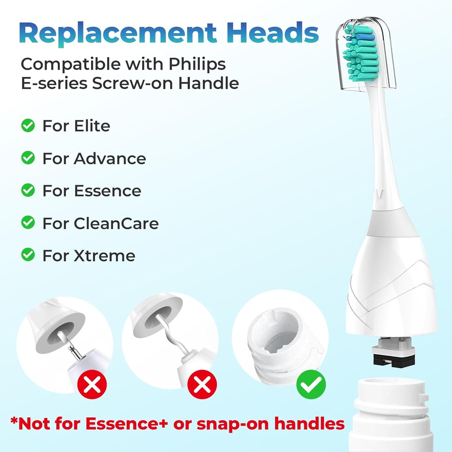 Replacement Heads for Philips Sonicare - Replacement Toothbrush Head Compatible with Phillips Sonicare Screw-on Electric Brush Head for E-Series, Essence, Xtreme, Elite, Advance and CleanCare, 6 Pack