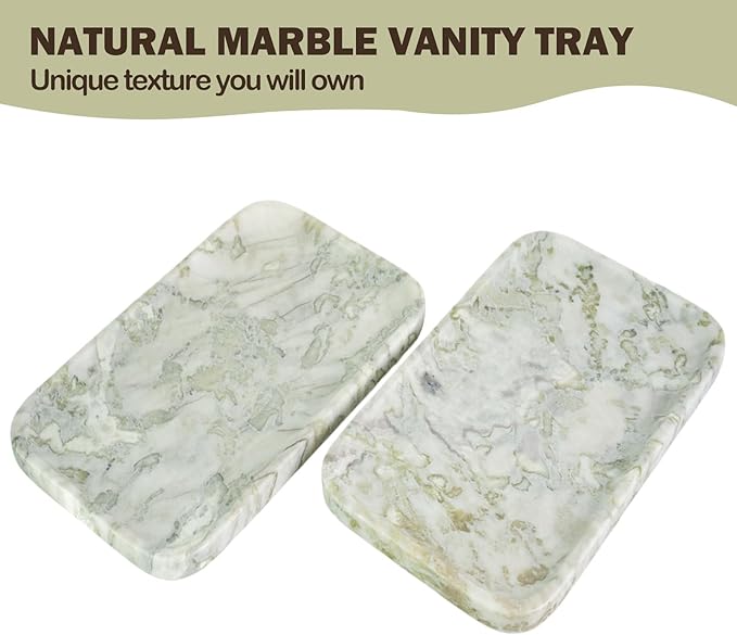 Marble Vanity Tray, Large Stone Bathroom Tray for Countertop, 14'' African Gem Genuine Marble Decorative Tray for Dresser, Green Kitchen Trays for Counter,Perfume Storage, Non-Resin/Ceramic