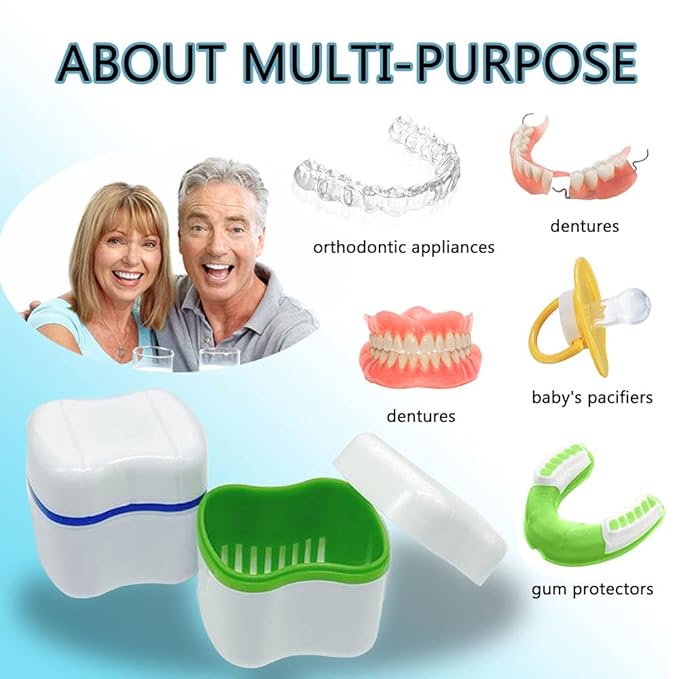 Denture Cup Kit, 2 Denture Case with 2 Denture Toothbrush & 2 Portable Toothbrush Box, Denture Cups for Soaking Dentures, Denture Cleaning Kit for Travel