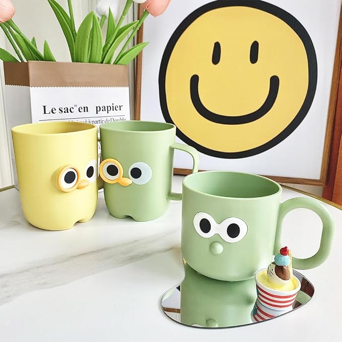 4 Pcs Cute Cartoon Bathroom Tumbler Cups, Unbreakable Reusable Toothbrush Holders, Plastic Household Drinking Cups, Dishwasher Safe Water Mugs for Kids Couples Friends (2 Large + 2 Small)