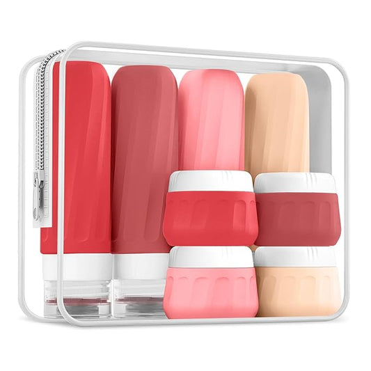 Travel Size Toiletries 8 Pack, TSA Approved 3oz/1oz Silicone Refillable Containers with Clear Travel Bag