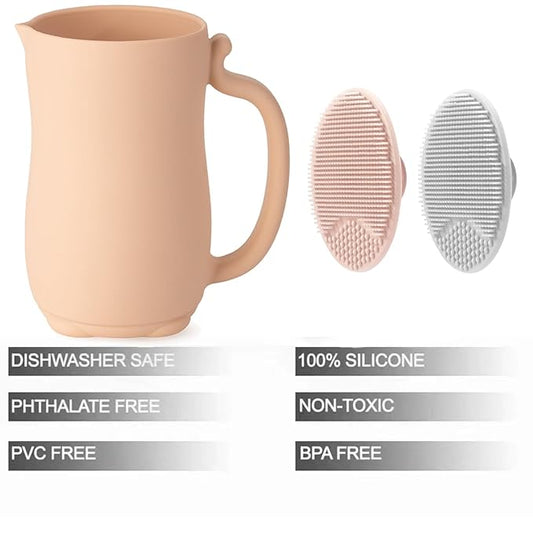 PandaEar Baby Bath Rinse Cup, Silicone Baby Shampoo Rinser with 2 Pack Cradle Cap Brush for Kids Toddler Body Washing (Pink)