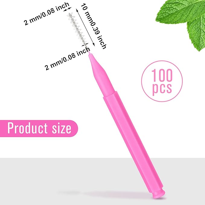 Patelai 100 Pieces Braces Brush for Cleaner Interdental Brush Toothpick Dental Tooth Flossing Head Oral Dental Hygiene Flosser Toothpick Cleaners Tooth Cleaning Tool(Pink,Portable Size)
