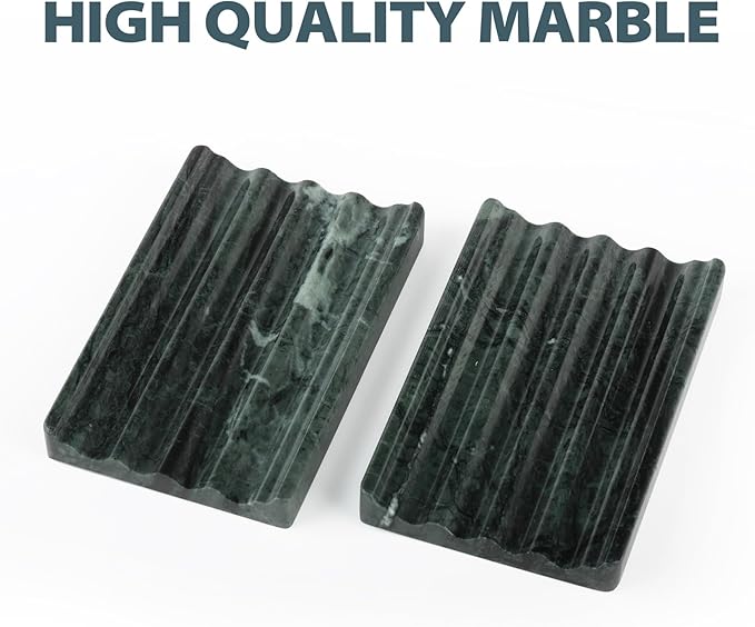 Marble Soap Dish, Soap Holder for Shower, Green Bar Soap Holder with Water Ripple Design, Easy Cleaning Stone Soap Saver for Kitchen Sink，Bathroom, Executive Indian Natural Stone Soap Tray