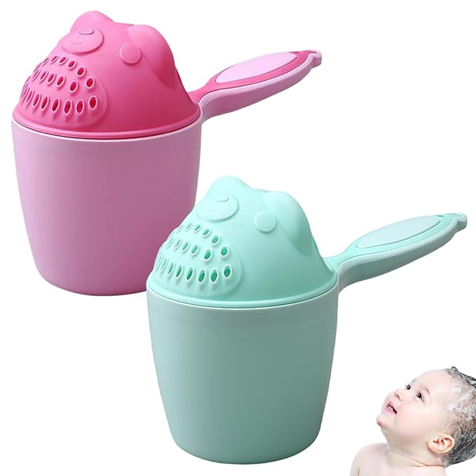 2Pcs Baby Bath Rinse Cup, Baby Bath Cup Detachable Tear-Free Waterfall Bath Cup for Rinsing Hair, Portable Baby Bath Cup with Handle, Cartoon Bath Rinser Cup for Babies Kids..