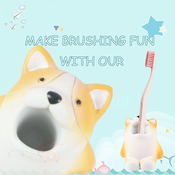 Cute Animal Toothbrush Holder - Corgi Pen Pencil Holder,Mini Resin Freestanding Storage Base for Box Pen Brush Toothpick Desktop Storage Container, Washroom Office Organizer Accessories (Corgi)
