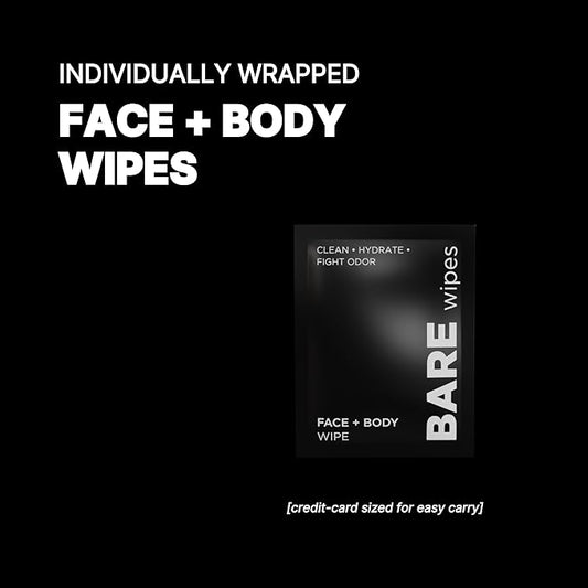 20 Pack - Portable Face and Body Wipes - Post Workout, Travel, Late Night, Pre Meeting - Powered By Tea Tree, Chamomile, Vitamin E, Aloe