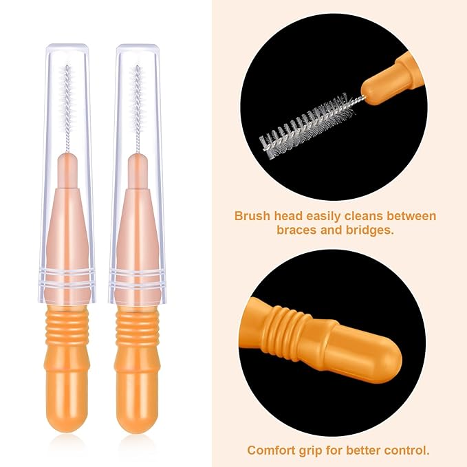 BBTO 100 Pcs Braces Dental Brush Flosser for Cleaner Interdental Brush Toothpick Tooth Flossing Head Oral Dental Toothpick Cleaners Cleaning Tool(Orange)