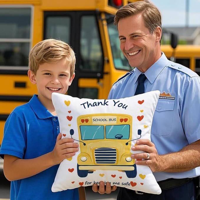 Cirzone School Bus Driver Gifts -18x18Inch Throw Pillow Cover Cute Bus Driver Appreciation Gifts with Gift Box Perfect Birthday Father's Day Pillow Cover Gifts for Home Sofa Decor