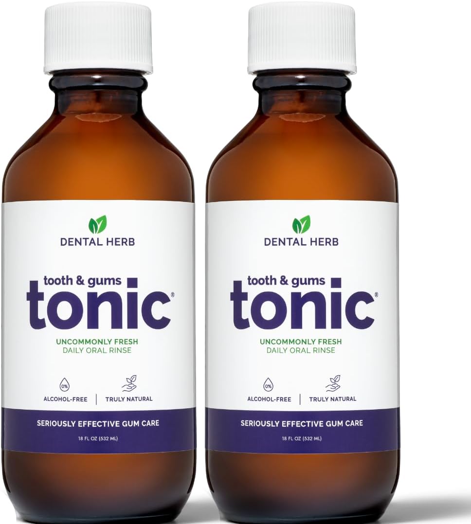 Tooth & Gums Tonic Herbal Oral Rinse with Essential Oils | Alcohol-Free, Fluoride-Free Mouthwash | Plant-Based Oral Care | Soothe Gums & Freshen Breath Naturally | by Dental Herb Company | (2) 18 oz.