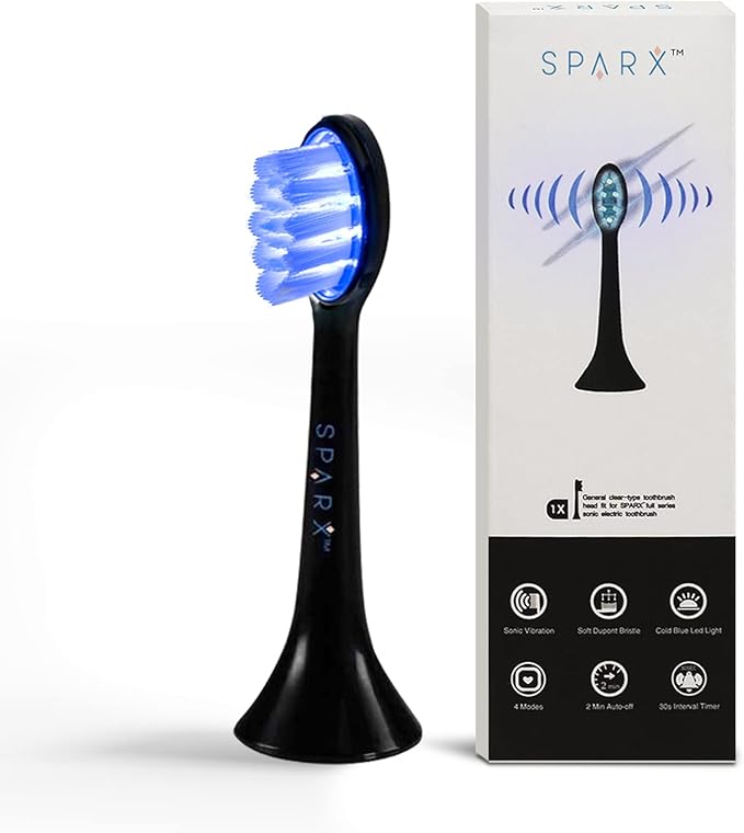 SPARX - Toothbrush Replacement Heads, Brush Heads with Blue Light Therapy for Gum Care, Replacement Brush Heads, Black, 1 Pack