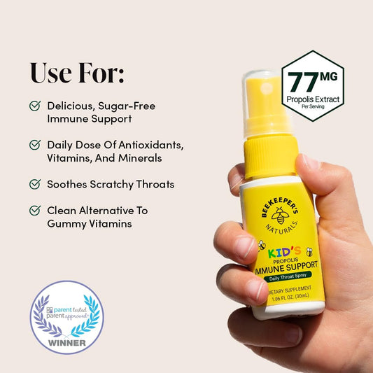 Beekeeper's Naturals Kid's Immune Support Essentials | Kid's Propolis Throat Spray - Propolis Honey Cough Syrup for Kids - Throat Soothing Lollipops | Natural Immune Support - Sore Throat Relief