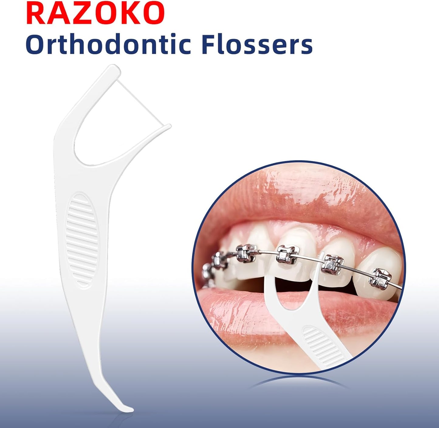 RAZOKO Orthodontic Flossers for Braces, Ortho Dental Floss Picks for Adults & Kids, Premium Thin Floss,Designed for Braces, Unflavored 180 Count