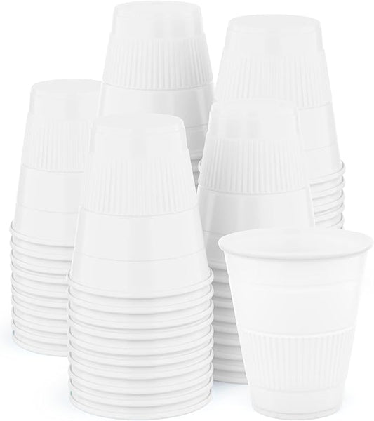 5 oz Plastic Disposable Cups, 50 Pack, White, Multi-Use Mini Cups for Bathroom, Medicine, Rinsing, Mouthwash, Party, Dental, Kids
