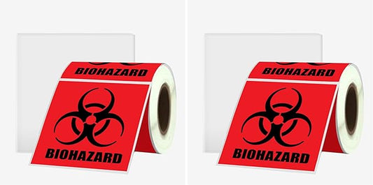 2" x 2" Biohazard Stickers - 250 Labels, Universal Symbol, Coated Paper Signs for Labs, Hospitals & Industrial Use (Pack of 2)