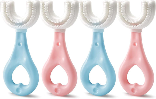 4-in-1 U-Shaped Toothbrush Set - Infant to Toddler Oral Care - Food Grade Silicone - Perfect for Age 1-6 (4-Pack) Baby Essentials Gift