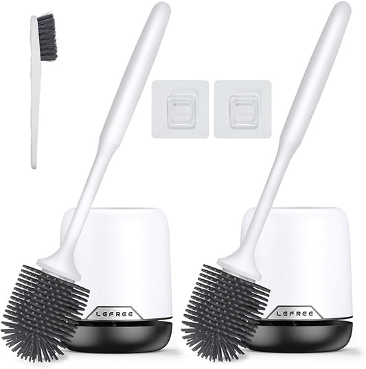 Lefree 2 Pack Silicone Toilet Brush,Rubber Toilet Bowl Brush and Holder Set with Ventilated Holder, Toilet Cleaner Brush for Bathroom,Floor Standing & Wall Mounted Toilet Scrubber Without Drilling