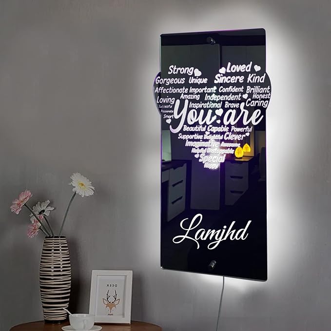 Personalised Name Affirmation Mirror Neon Sign, Custom Acrylic Positive Affirmations Wall for Kids Affirmations Hanging, Men Women Kids Inspirational Inspirational Positive Quotes Sayings Wall Decor (Style 3)