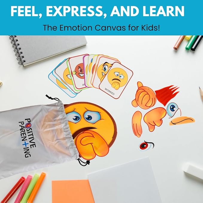 Thought-Spot Emotions Canvas Activity Set Social Learning Activity Game for Kids Make Faces Describe Express Feelings 2 Canvases 12 Double Sided Emotion Cards 55pc Facial Expressions Preschool