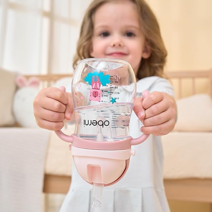 Toddler Sippy Cup, Tritan Baby Water Bottle With Non-Spill Valve Spout, Removable Handle and Carry Strap, 270ml/12m+/Pink/Pack of 3