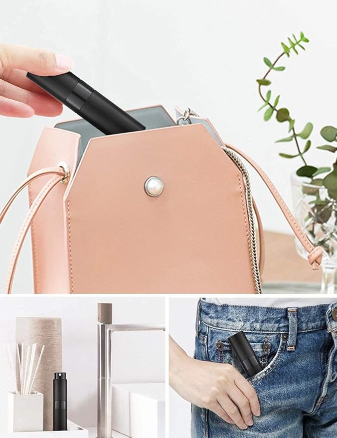 LISAPACK 8ML Atomizer Perfume Spray Bottle for Travel (3 PCS) Empty Cologne Dispenser, Portable Sprayer (Black, Silver, Grey)