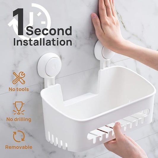 LEVERLOC Shower Caddy Suction Cup Shower Shelf Basket Suction Pack of 2 One Second Installation Removable Powerful Bathroom Organizer Max Hold 22lbs Shower Storage Plastic