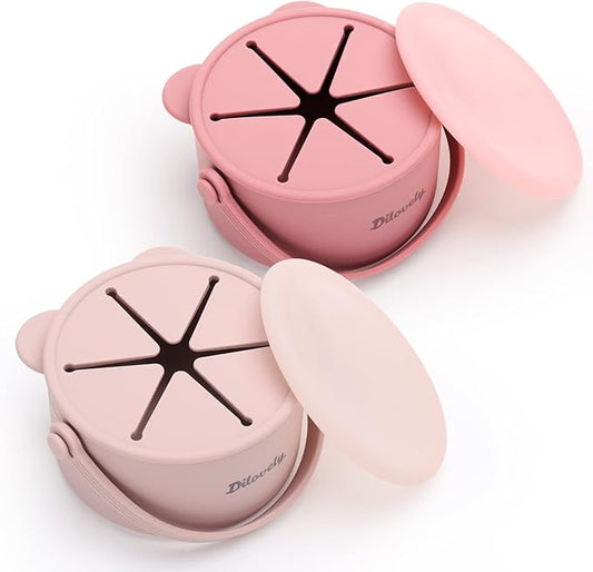 Silicone Snack Cups for Toddlers, Toddler Snack Containers, Baby Treat Catcher with DustProof Lid 2 Pack Dishwasher Safe and BPA Free 9 Oz