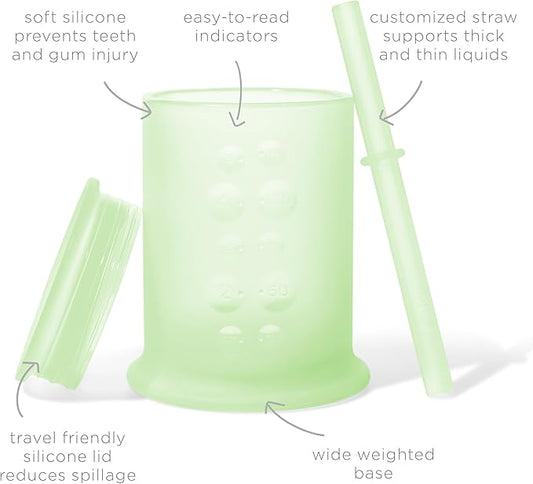 Olababy Silicone Training Cup with Straw Lid | Babies Water Drinking Cup | 6+ Mo Infant To 12-18 Months Toddler | Sippy Cup For Kids & Smoothie Cup | Baby Led Weaning (Kiwi, 5 oz)