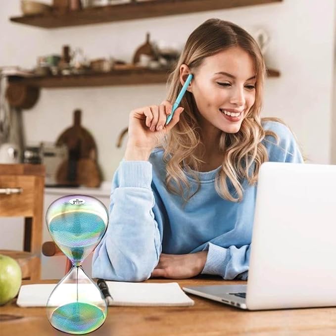 SuLiao Sand Timer 15 Minute Hourglass - Turquoise Clock With 7 Colored Glass - Large Blue & Green Watch for Home, Desk, Office Decor
