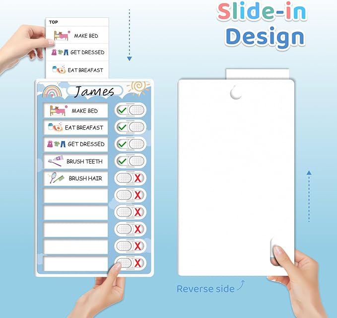 4 in 1 Namable Chore Chart for Kids, Dry Erase Morning/Bedtime Routine Chart for Kids for Refrigerator, Magnetic Visual Schedule for Kids Toddlers to Do List Checklist for Multiple Kids