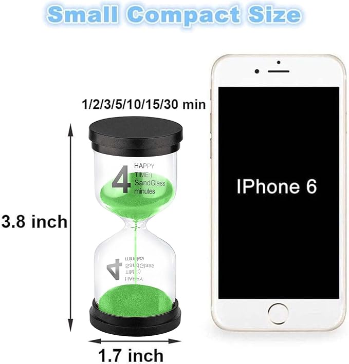 SuLiao 4 Minute Hourglass, Green Sand Clcok Timer, Colorful SandWatch 4 Min, Plastic Reloj De Arena 4 Minutos, Large Hour Glass Sandglass, Kitchen, Games, Classroom, Decor