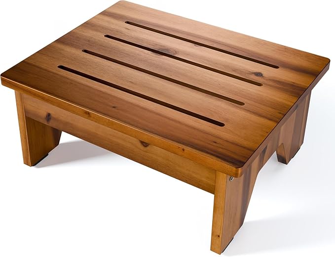 Holana Acacia Wood One Step Stool for Adults - 300 Lbs Wooden Step Stools Heavy Duty for High Bed Riser, Bathroom, Bedroom - Small Stepping Stool for Elderly, Seniors, Kids (Walnut, 6in H)