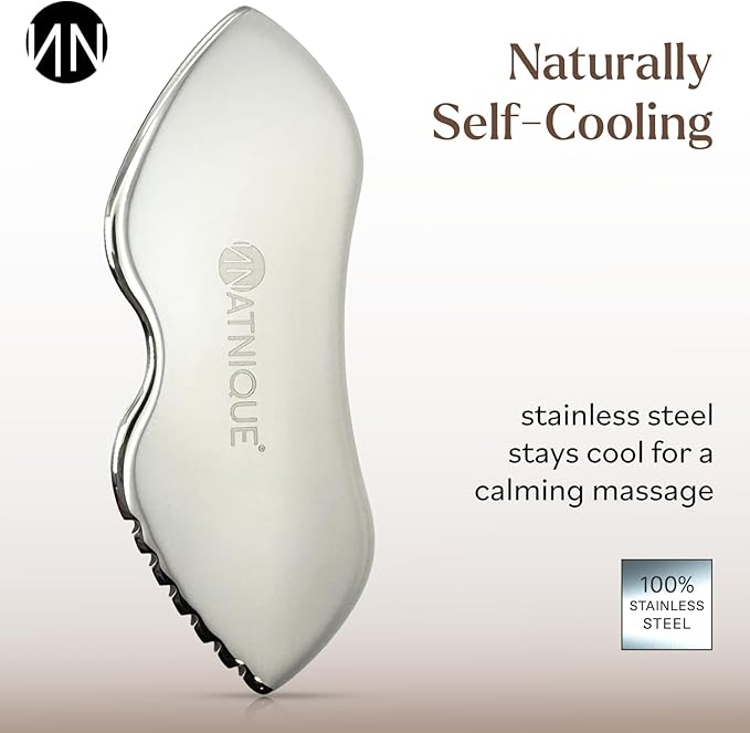 Natnique Stainless Steel Gua Sha Tool – Face & Neck Sculpting Massager for Lymphatic Drainage, Puffiness & Jawline Contour – Anti-Aging Facial Tool for Wrinkles, Firming, Relaxation & Cooling Relief