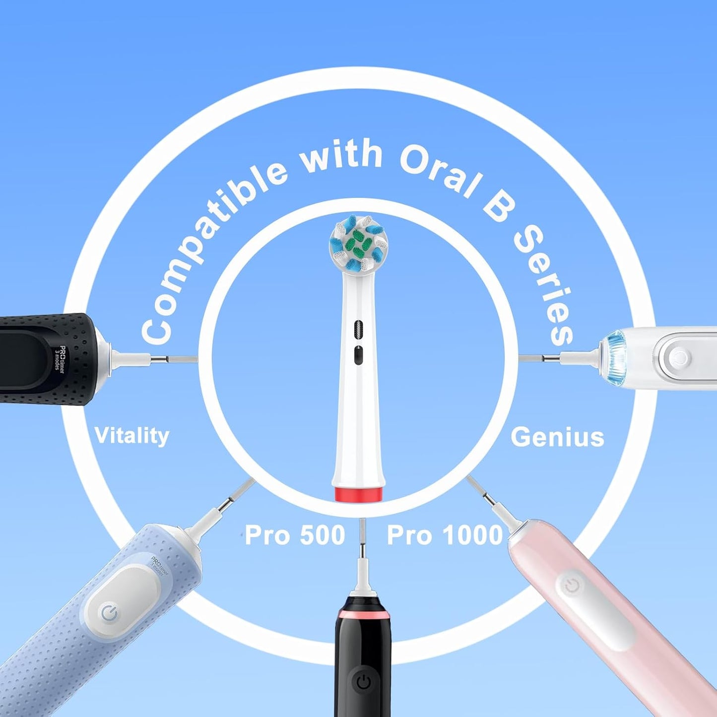 Replacement Heads Compatible with Oral B Braun Pro 100, 500, 1000, Vitality, Smart, Genius, Cross Bristles for Deeper Plaque Removal, Pack of 4 Electric Toothbrush Heads Refills, White