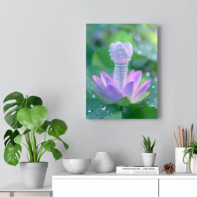 Teeth Anatomy Watercolor Print,Lotus Blossom Dental Art with Water Droplets,Soothing Decor for Clinics,Home Offices,or Dental Schools,Educational Wall Art 8x12inch Ready to Hang