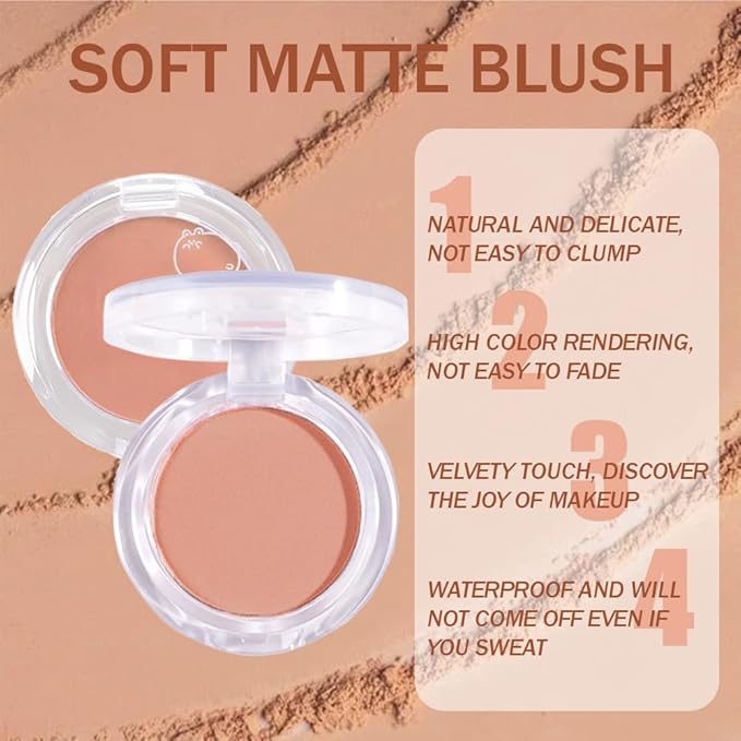 Matte Powder Blush for Cheeks – Long Lasting Natural Face Blusher Makeup, Lightweight Blendable Cheek Color for Women, Vegan & Cruelty-Free – #15 Nude Pink