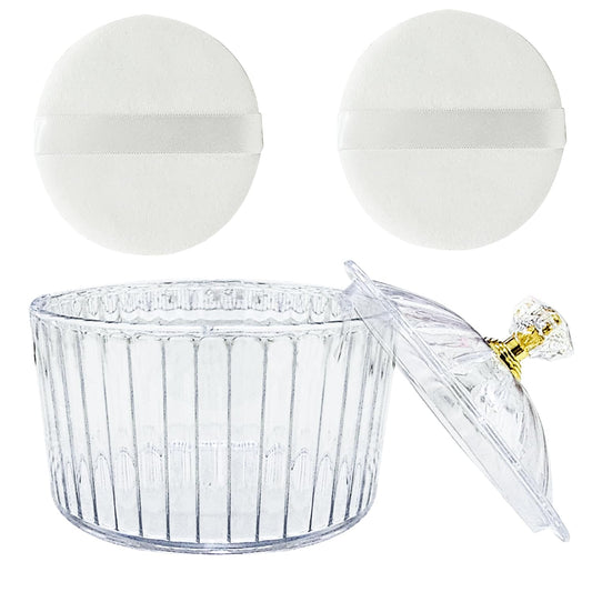3 Pcs Body Face Plastic Powder Puff and Container Dish Fluffy Soft Large Powder Puff for Women(Roman jar Shape)