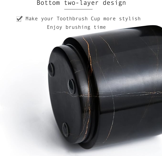 Natural Smooth Real Marble Toothbrush Holder for Bathroom & Countertops Organizer Makeup Brush Holder Black