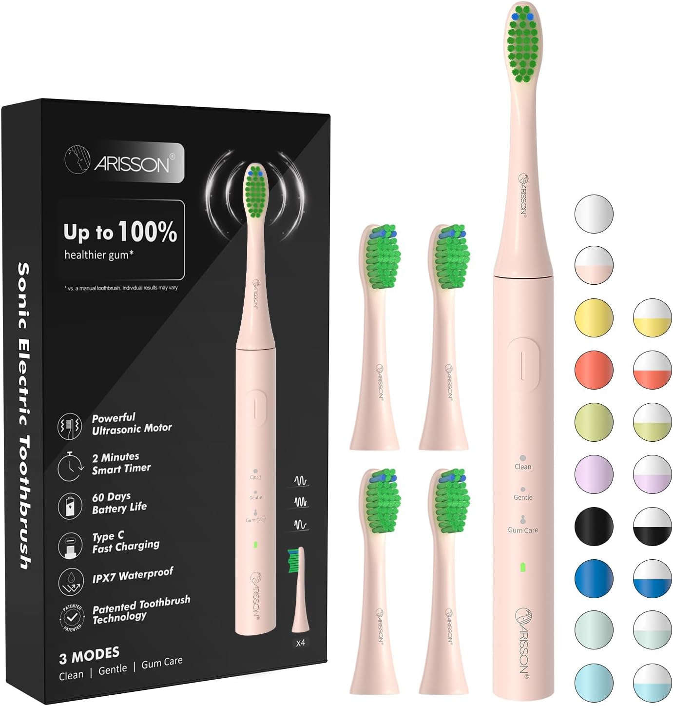 ARISSON Sonic Electric Toothbrush for Adults and Kids, 40,000 VPM Power Toothbrush, 1.5H Fast Charge Ultrasonic Electric Toothbrushes with 2 Minutes Smart Timer, 1.6 Oz Travel Toothbrush, Desert Sand