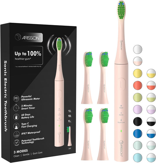 ARISSON Sonic Electric Toothbrush for Adults and Kids, 40,000 VPM Power Toothbrush, 1.5H Fast Charge Ultrasonic Electric Toothbrushes with 2 Minutes Smart Timer, 1.6 Oz Travel Toothbrush, Desert Sand