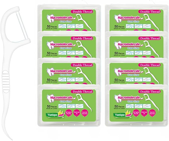 400 Pcs Double-Thread Dental Floss Picks, Thin Thread for Adults & Kids, Superior Oral Care, Dental Hygiene, Gum Health(50x8 Cases, 400 Total)