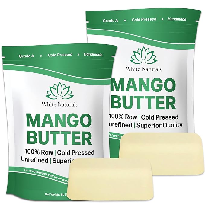 Unrefined Organic Mango Butter 2 lb (Each In 1lb Bags) Raw, Natural, Pure, Use Alone or in DIY Whipped Body Butters, Soap base, Lotions, Lip Balms, Hair Masks