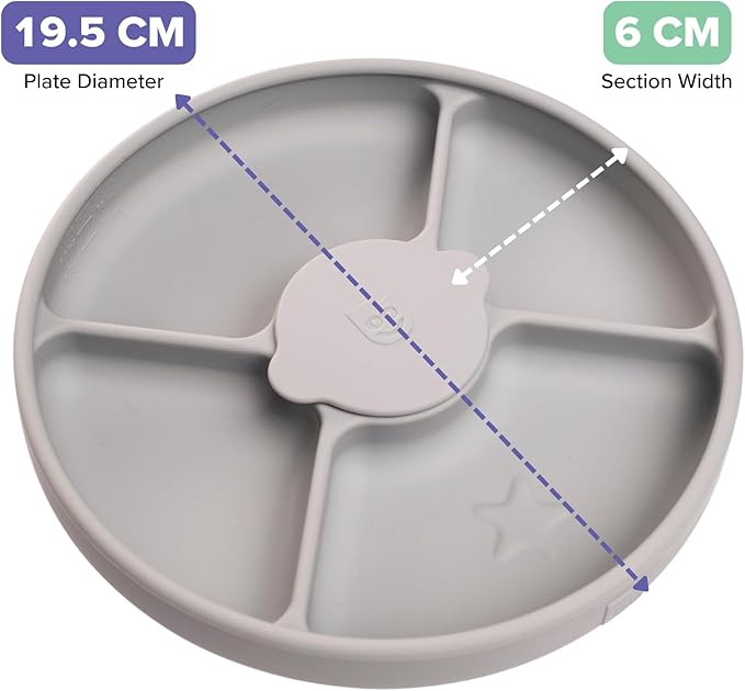 TalkTools Bitsy Silicone Baby Suction Plate with Locking Lid – Divided Plate for Toddlers Learning to Self-Feed – Non-Slip, BPA-Free, Microwave + Dishwasher Safe Baby Mealtime Plate(Cloud).