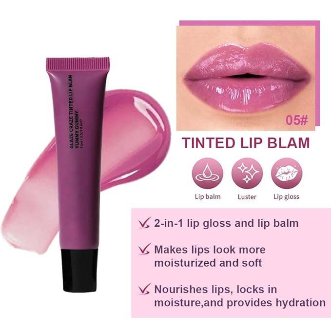 Summer Glow Reviver Lip Balm Butter Lip Gloss, Melting Lip Serum, Ultra-Hydrating Natural Vegan Lip Oil, Sheer-Tinted Shine & Hydration, Soothes & Softens Dry Lips (Purple)